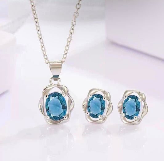 Ocean Blue Swirl Pendant and Earrings Set