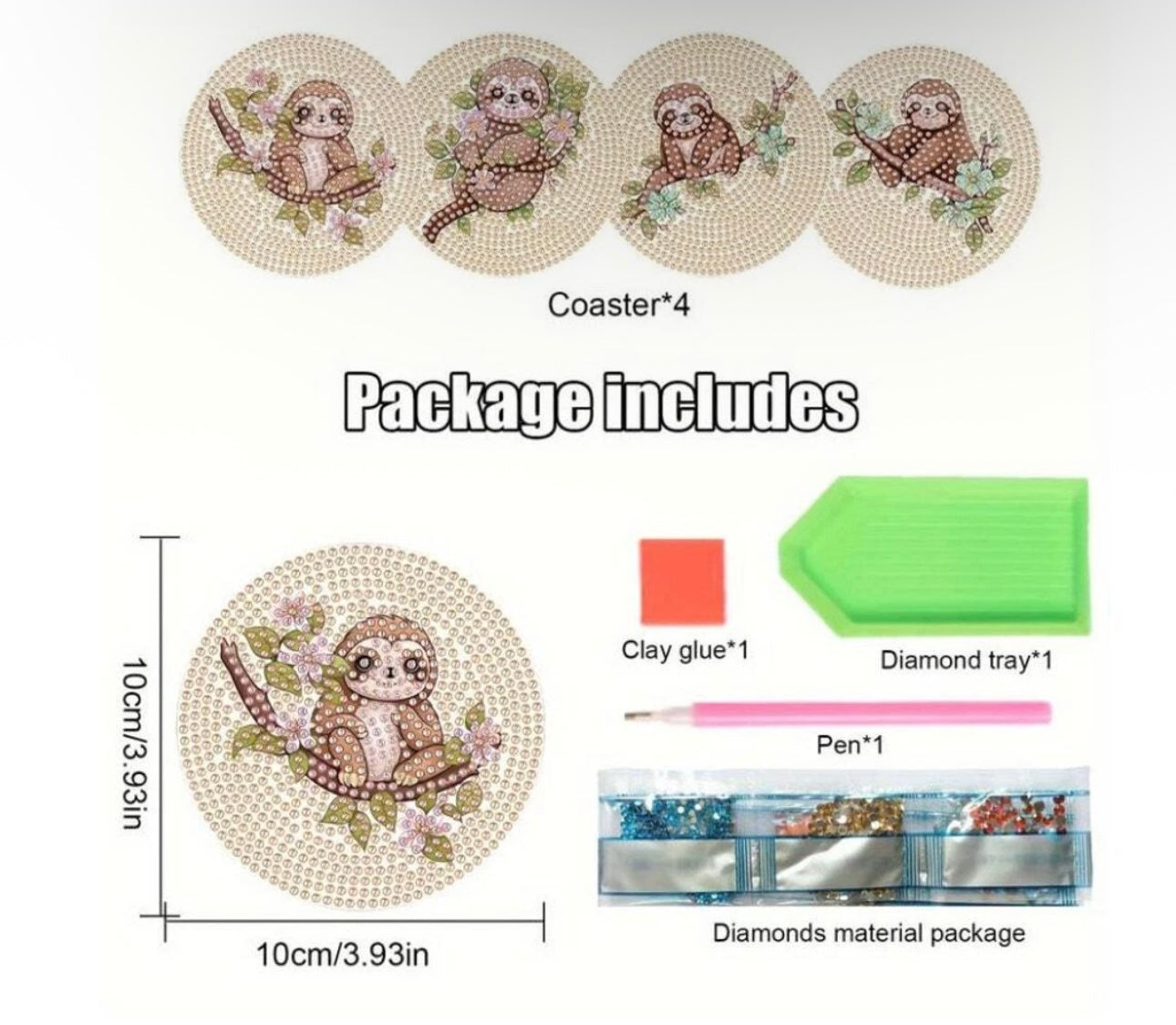 4pcs Sloth Diamond Art Coasters