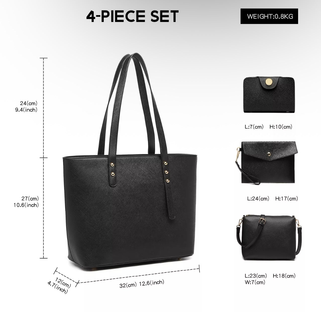 4pc Faux Leather Handbag Set