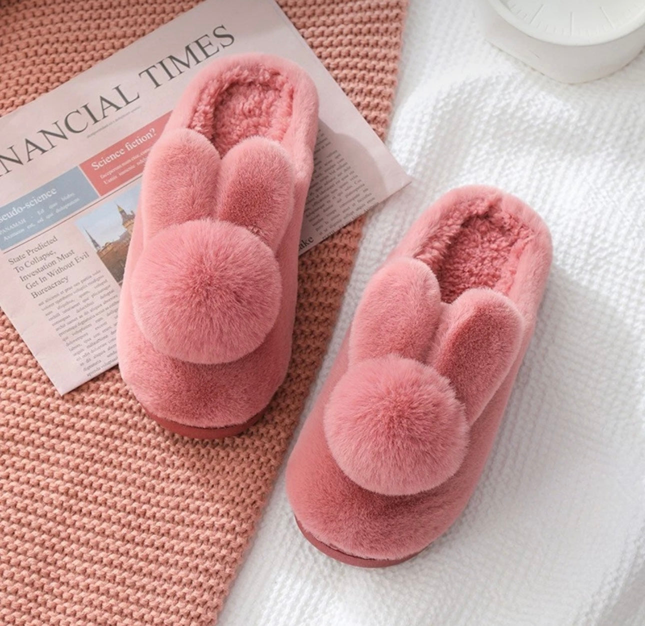 Ladies Plush Bunny Eared Slippers