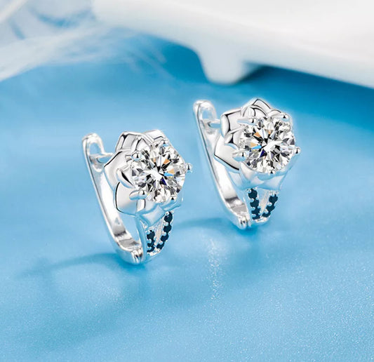 Silver Crystal Flower Stud Earrings