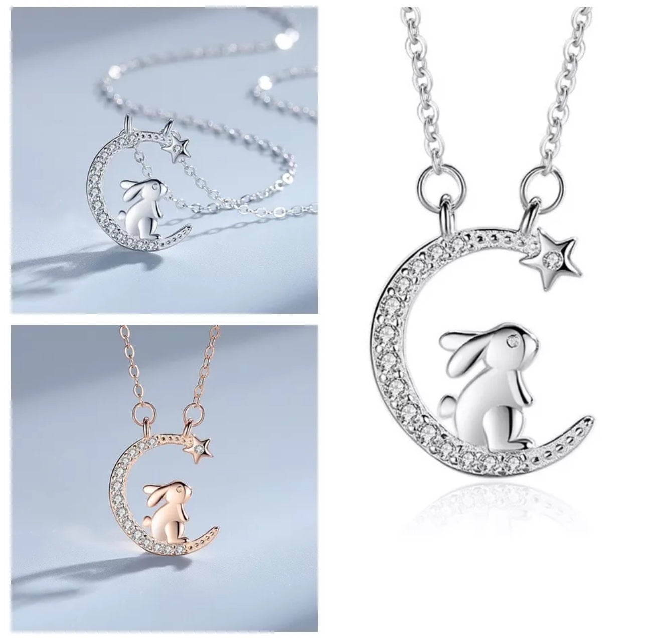 925 Silver Plated Rabbit On The Moon Necklace