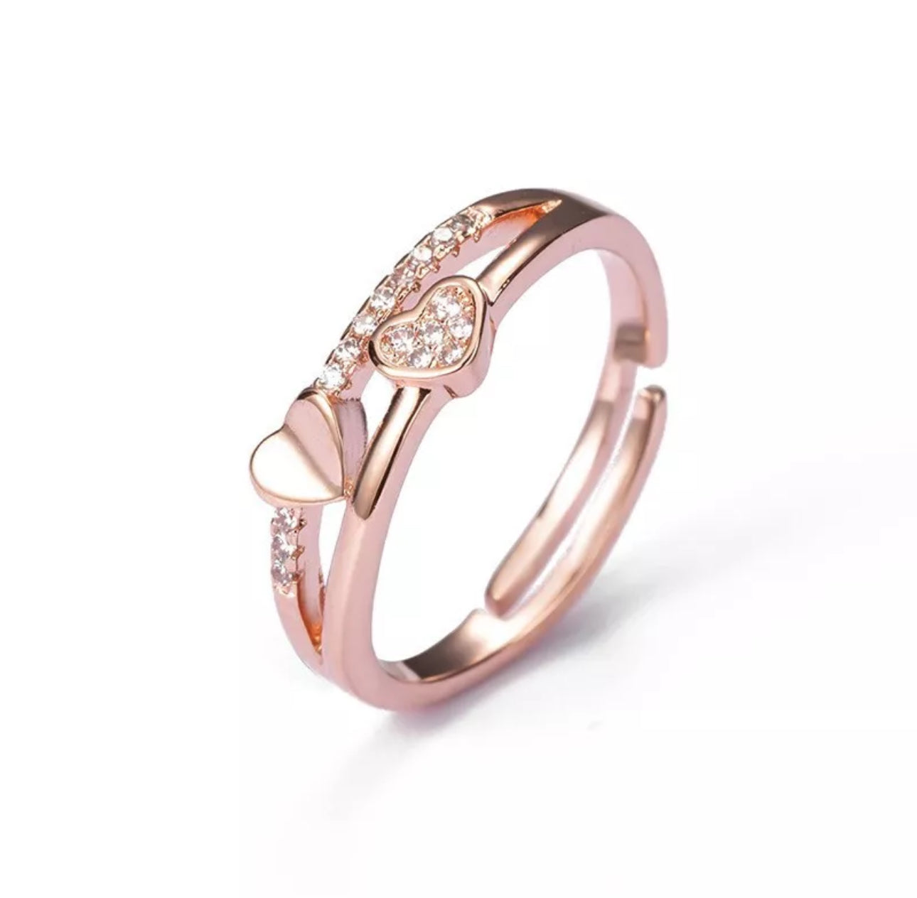 2 Heart Open Adjustable Rose Gold Ring