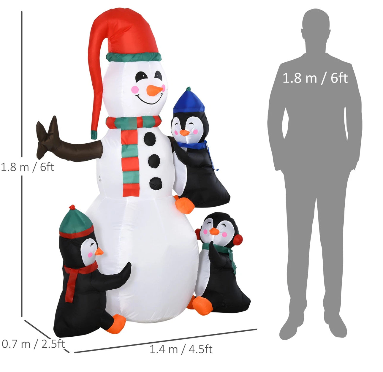 6ft Inflatable Snowman & Penguins