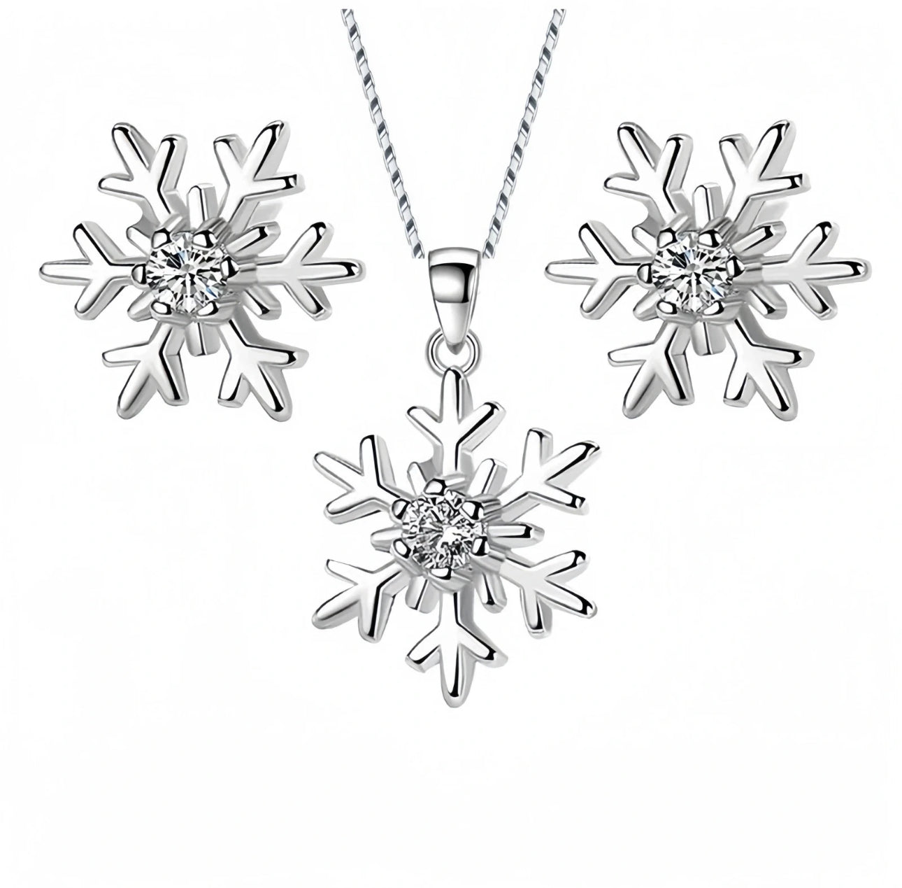 Silver Snowflake Earrings & Necklace Set