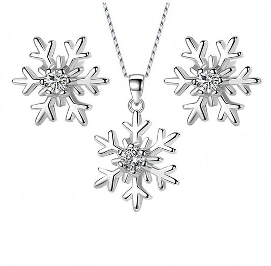Silver Snowflake Earrings & Necklace Set