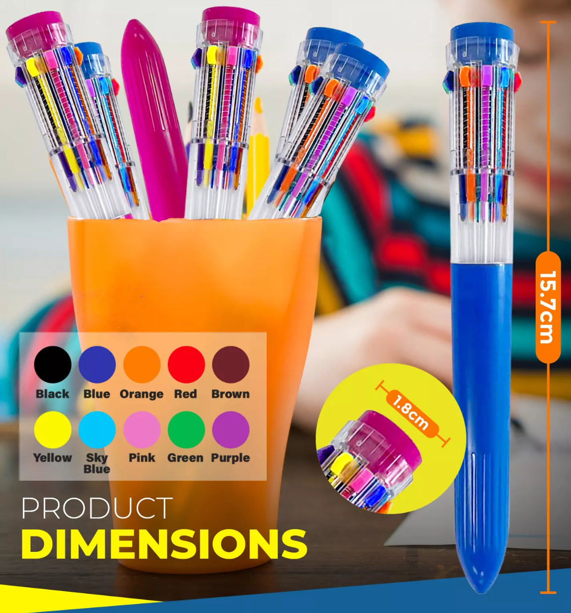 6pk Jumbo Multi-Coloured Retractable Pens