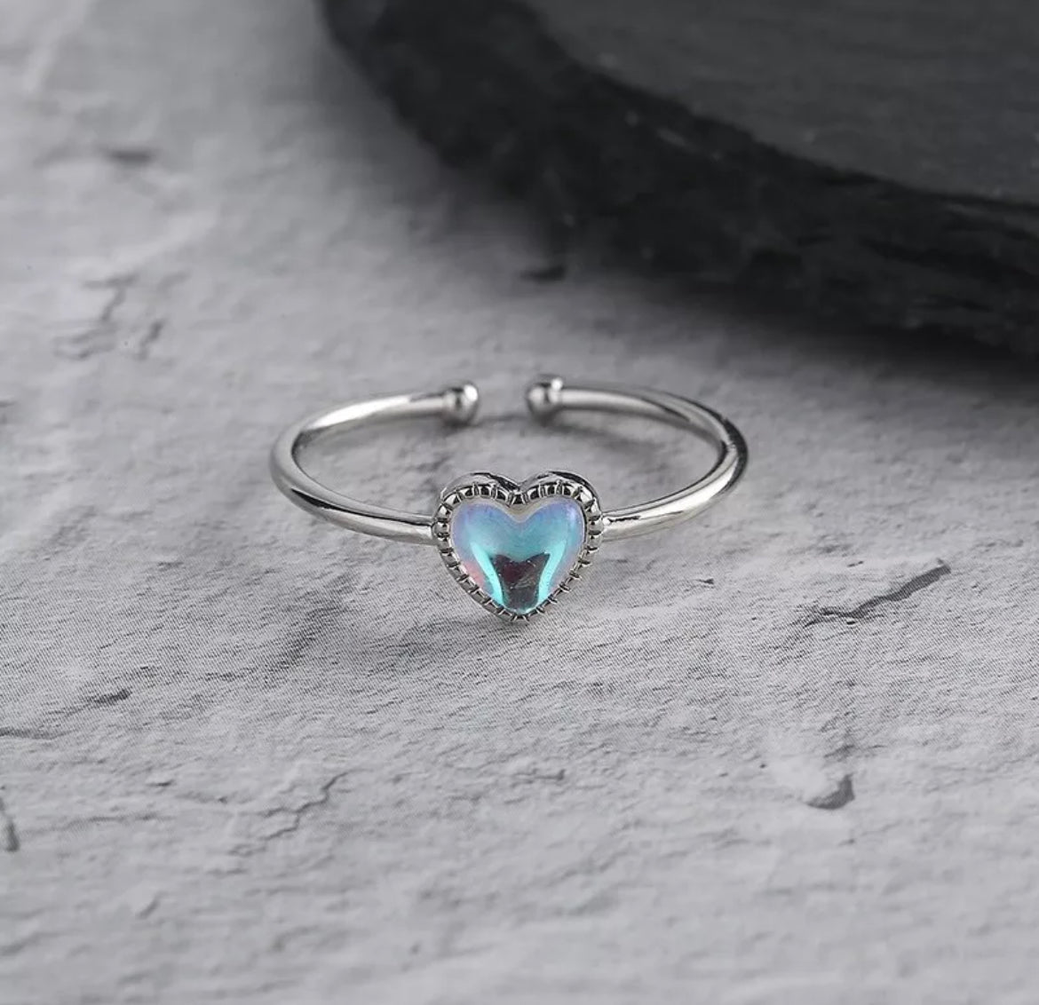 Adjustable Heart Moonstone Ring