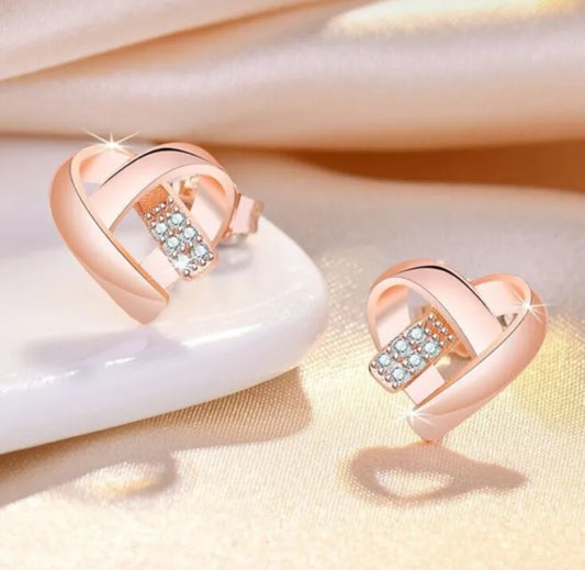 Rose Gold Crystal Heart Earrings