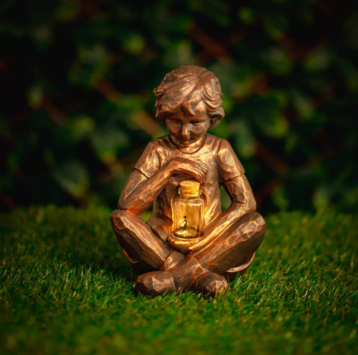 Solar Boy With Fairy Jar Garden Ornament