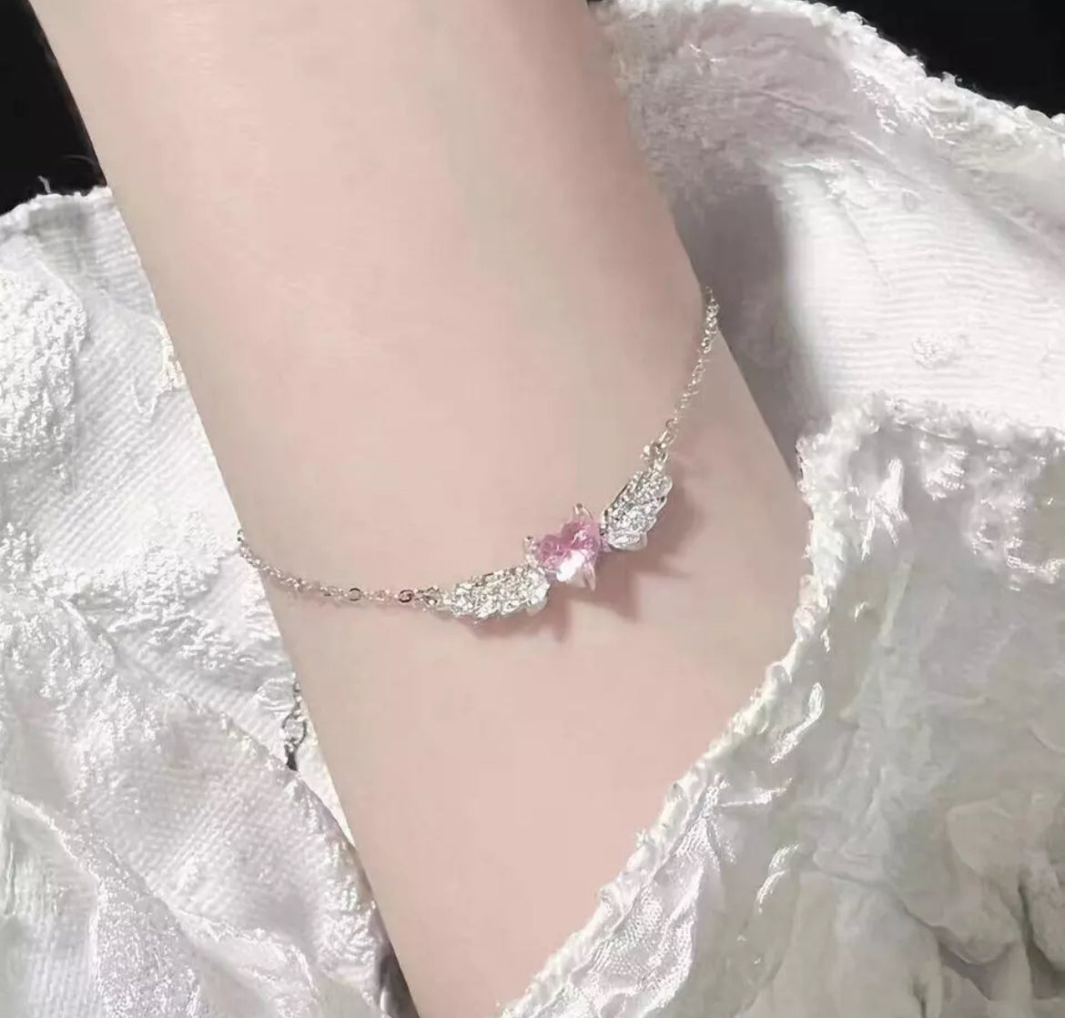 Pink Heart Angel Wing Bracelet