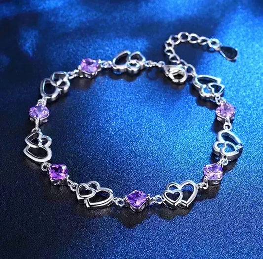 Crystal Heart Linked Bracelet