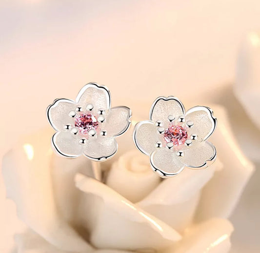 Pink Crystal Flower Earrings