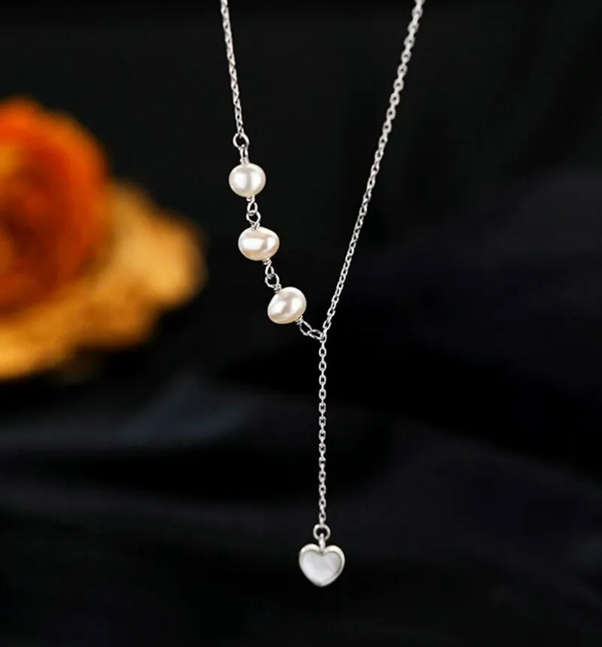 Pearl & Moonstone Heart Drop Necklace