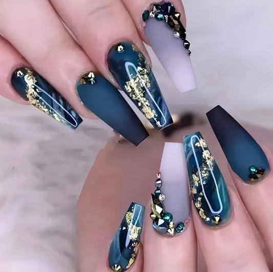 Blue 3D Gem Press On Nails