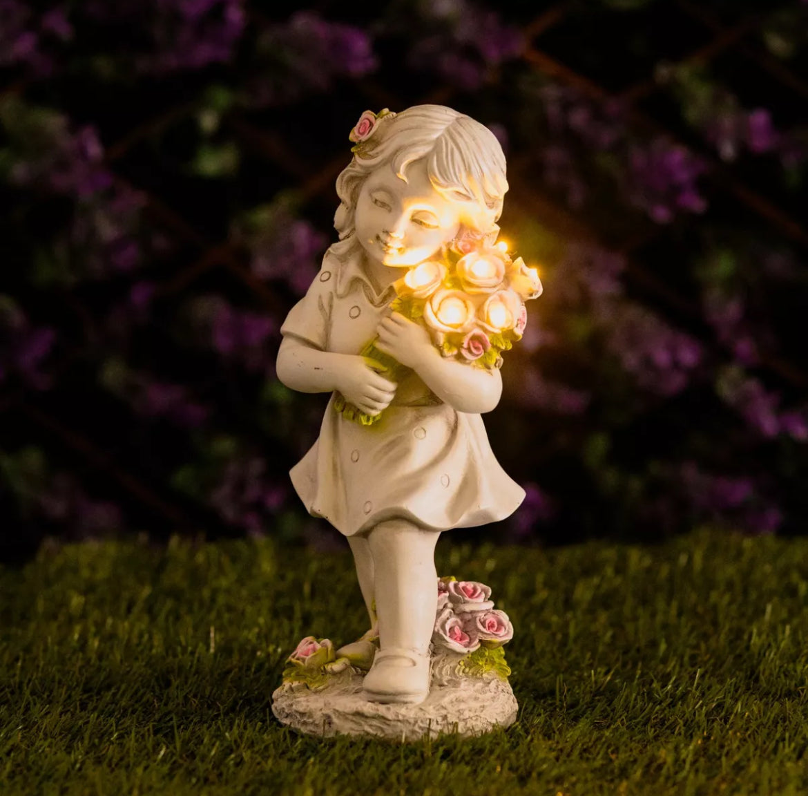 Solar Girl With Flowers Garden Ornament