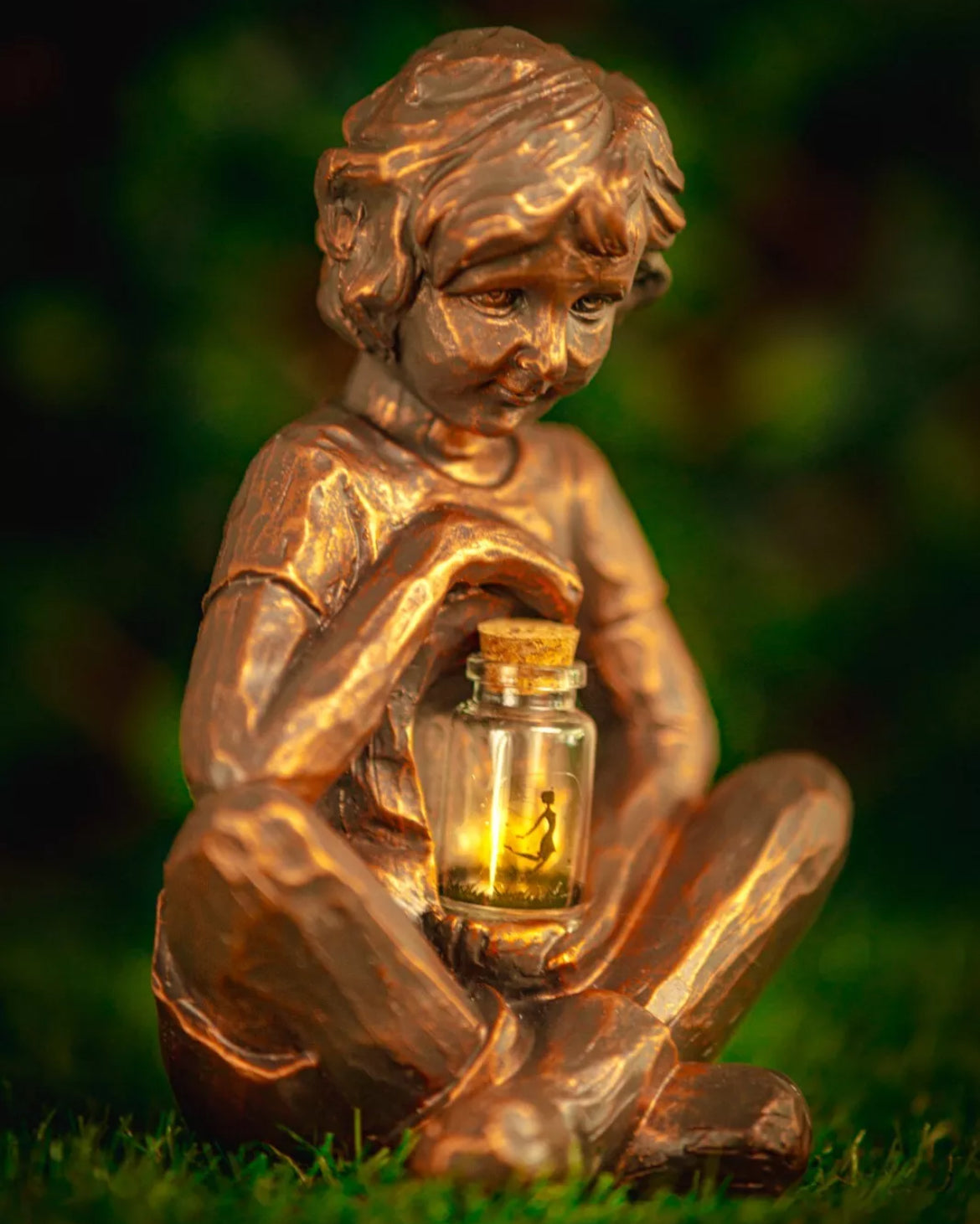 Solar Boy With Fairy Jar Garden Ornament