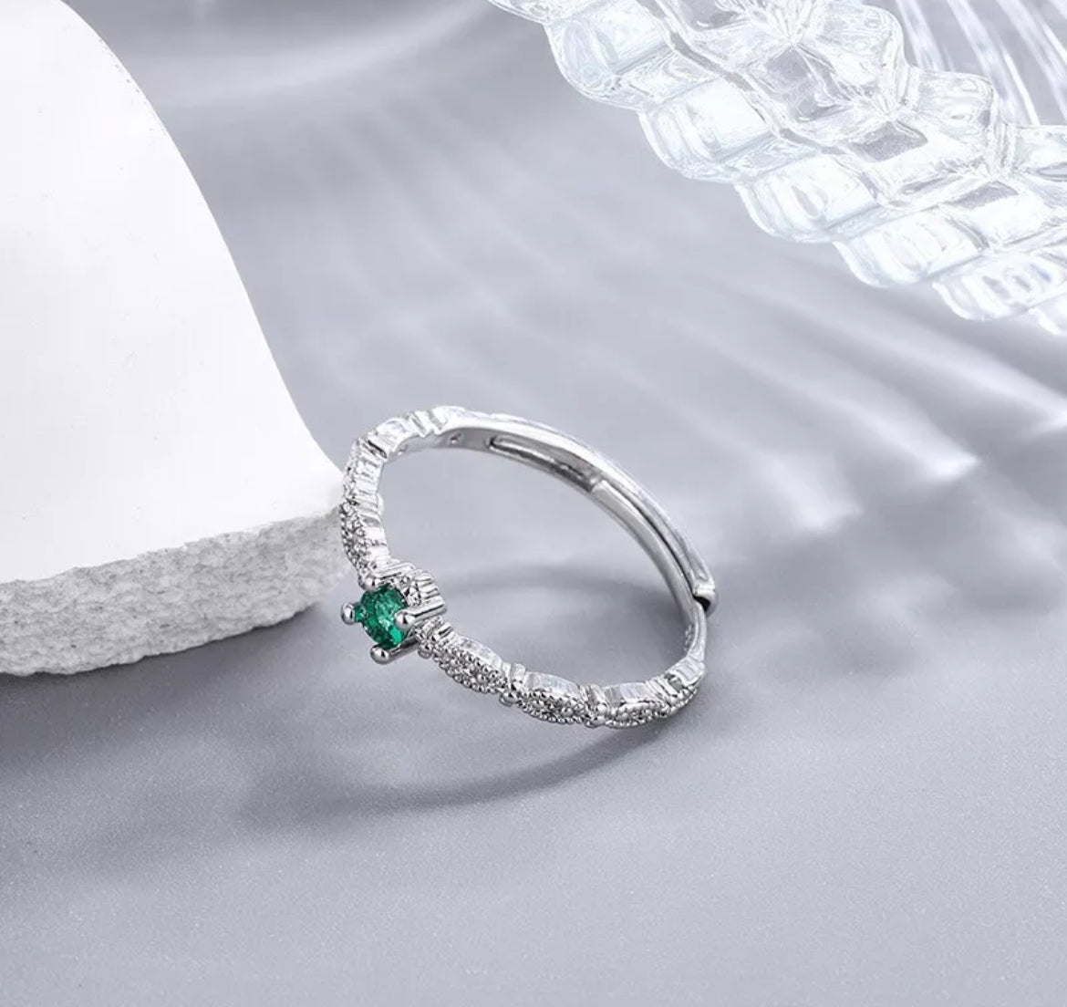 Green Crystal Adjustable Ring