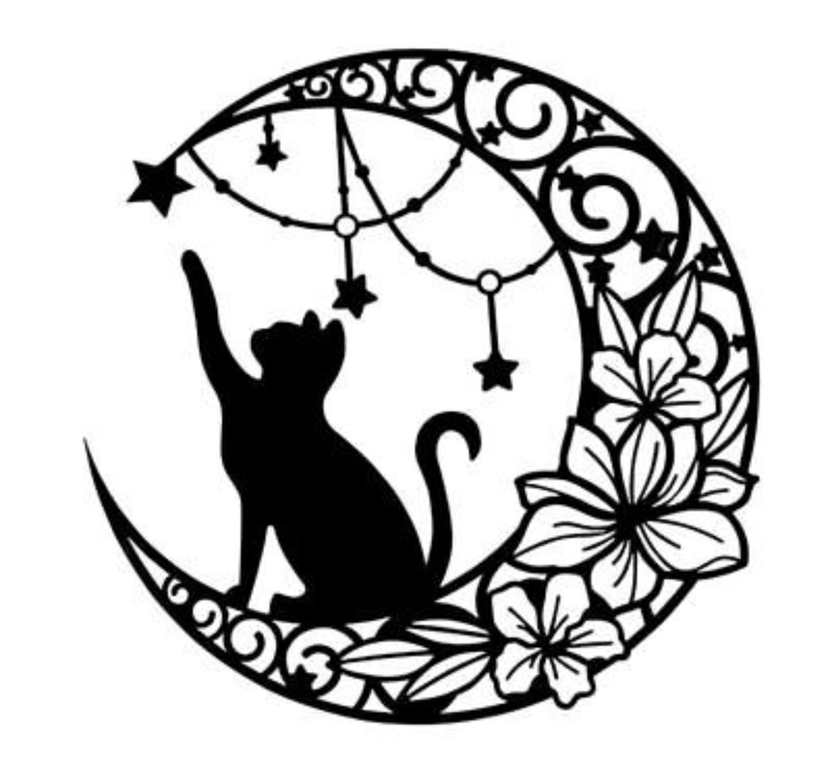 Metal Cat & Moon Silhouette Wall Art