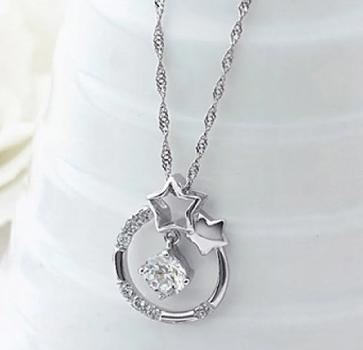925 Sterling Silver Round Star Necklace