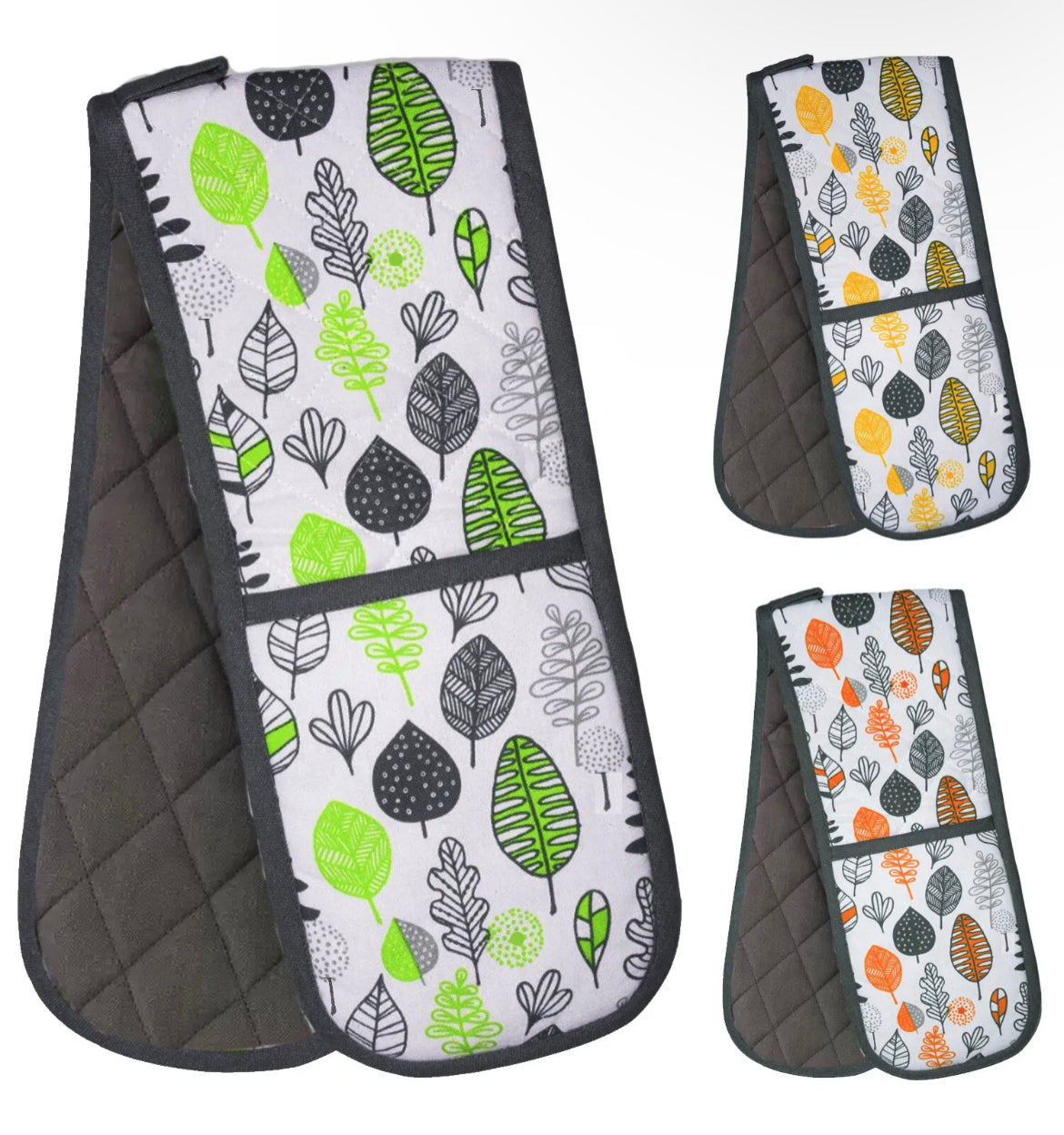 Leaf Print Double Oven Gloves