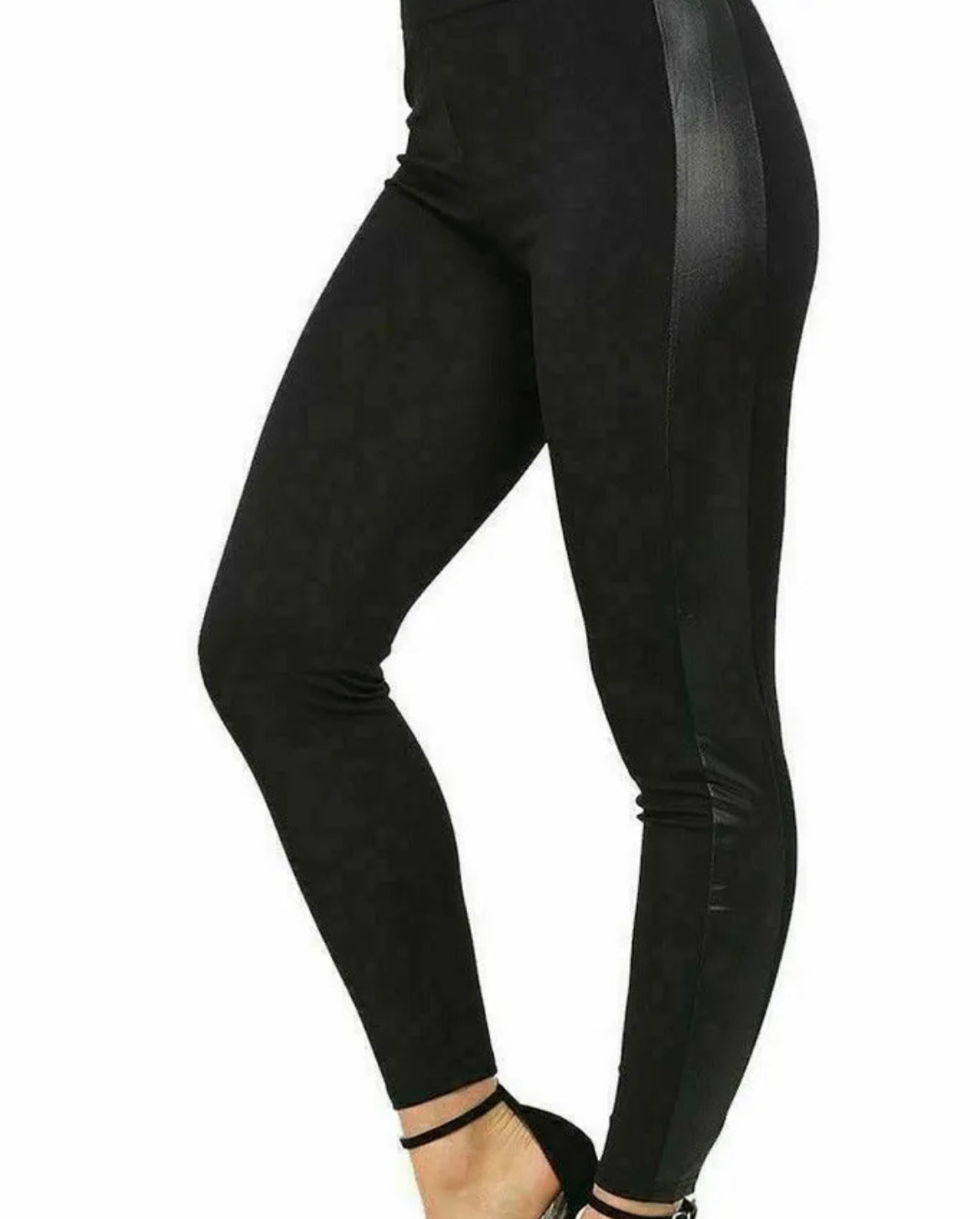 Wet Look Faux Leather Side Panel Leggings