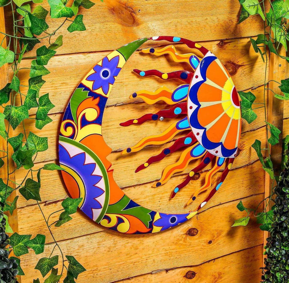 Metal Colourful Sun & Moon Garden Wall Art