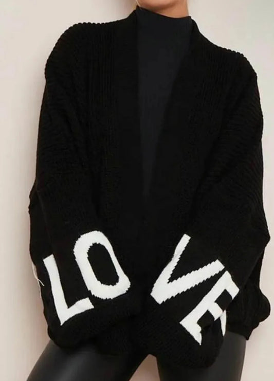 Knitted Balloon Sleeve Love Cardigan