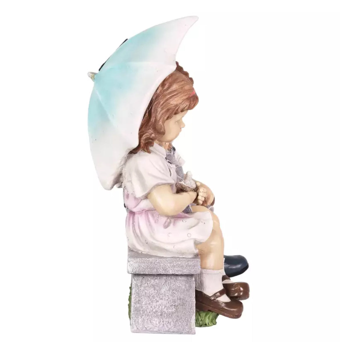 Solar Boy & Girl Under Umbrella Garden Ornament