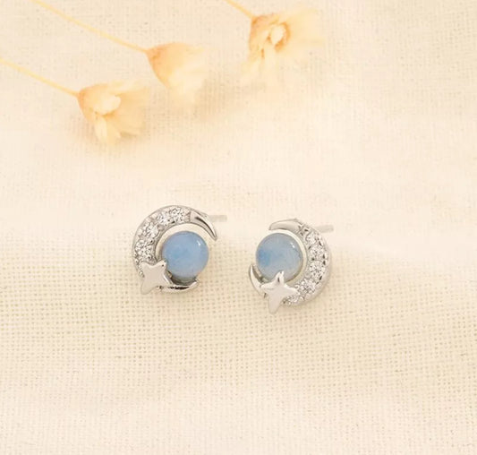 Blue Crescent Moon Earrings