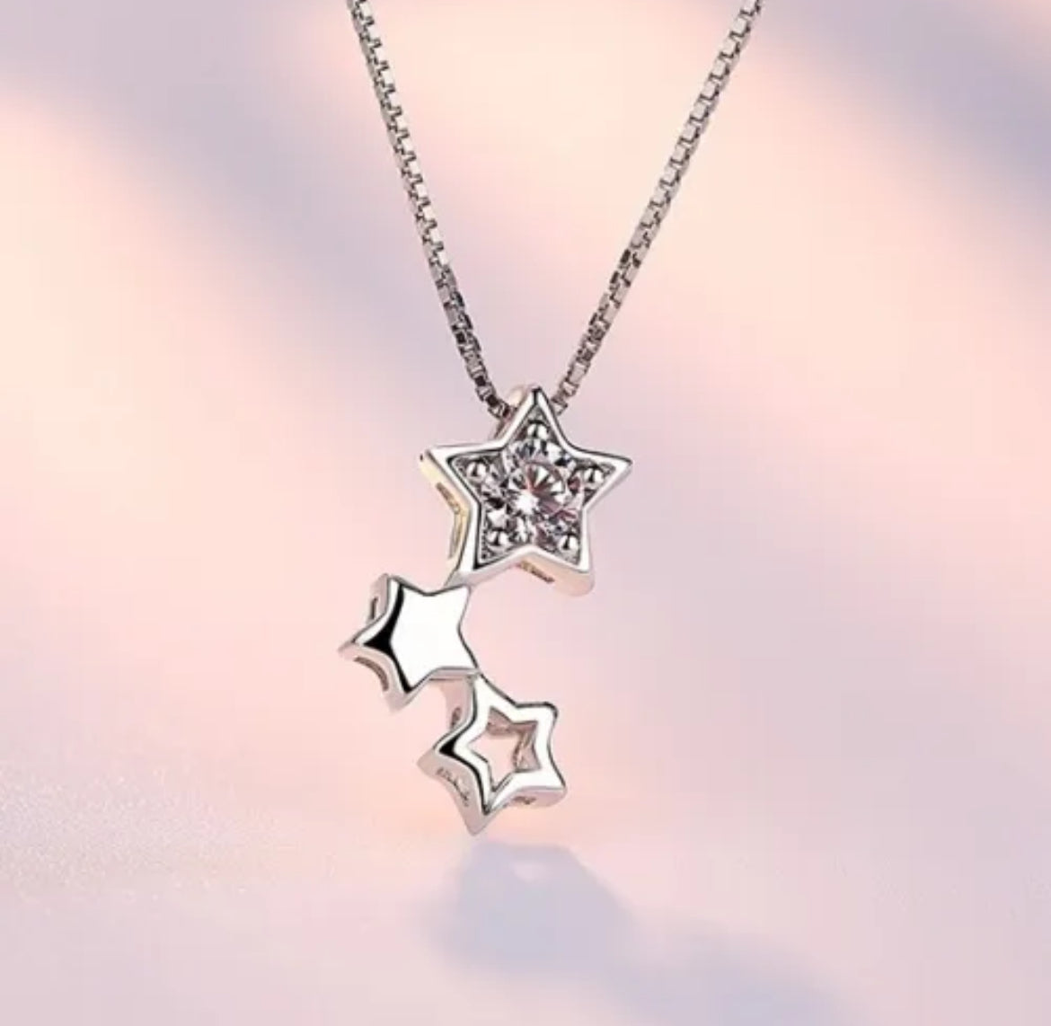 925 Sterling Silver Triple Star Necklace/Earrings