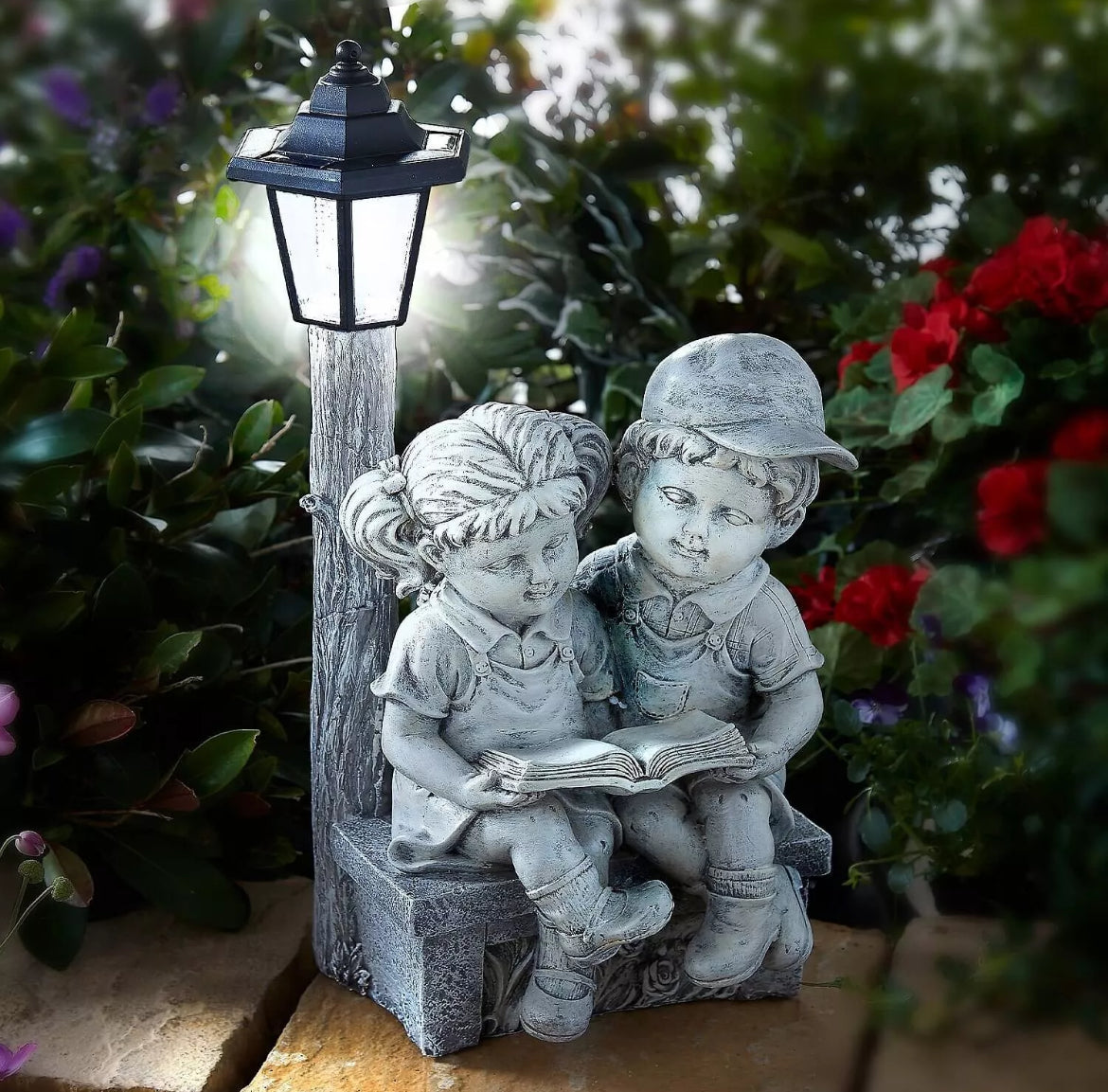 Boy & Girl Reading With Solar Lantern