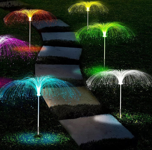 Set Of 2 Solar Fibre Optic Jellyfish Stake Lights