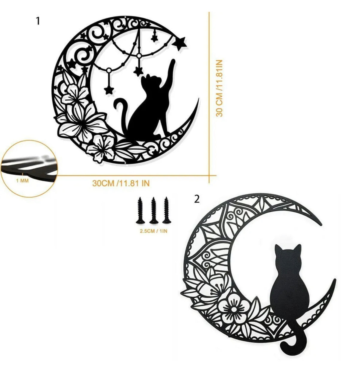 Metal Cat & Moon Silhouette Wall Art