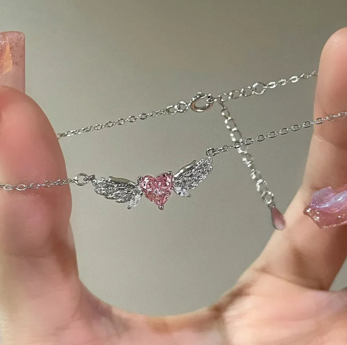 Pink Heart Angel Wing Bracelet