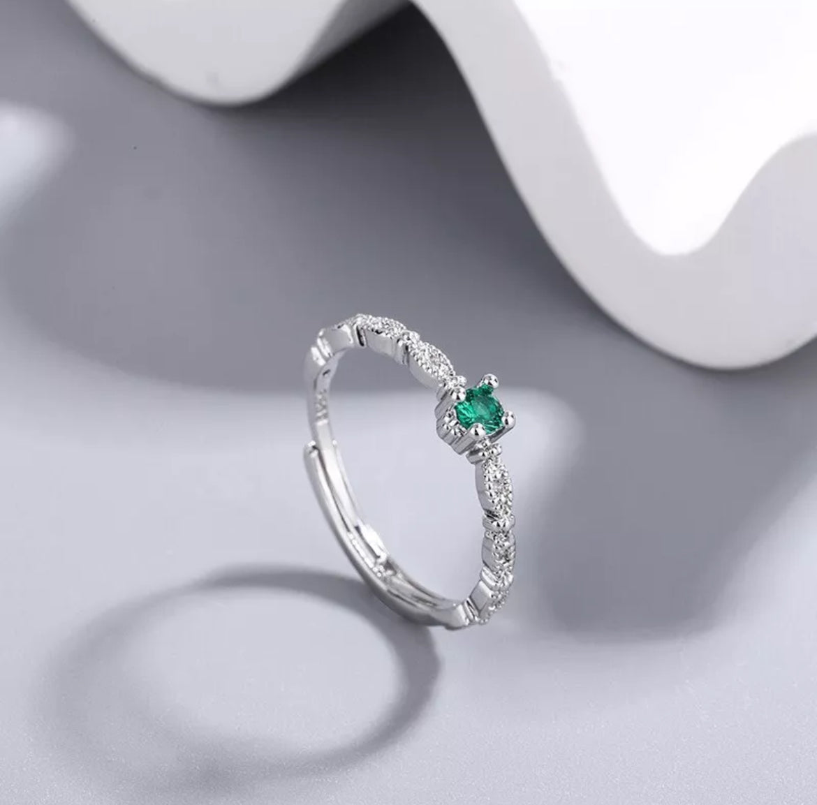 Green Crystal Adjustable Ring