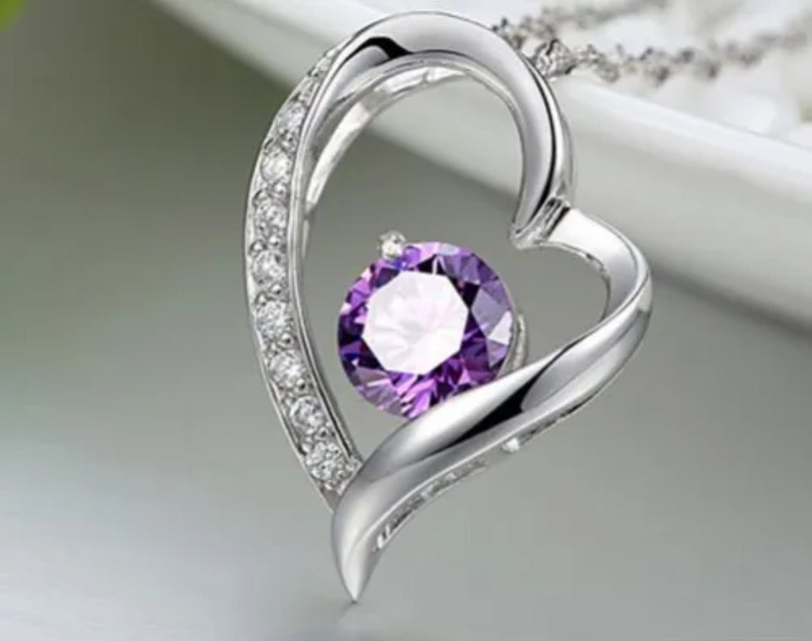 Purple Crystal Heart Necklace