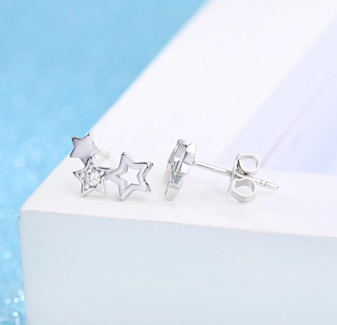 925 Sterling Silver Triple Star Necklace/Earrings