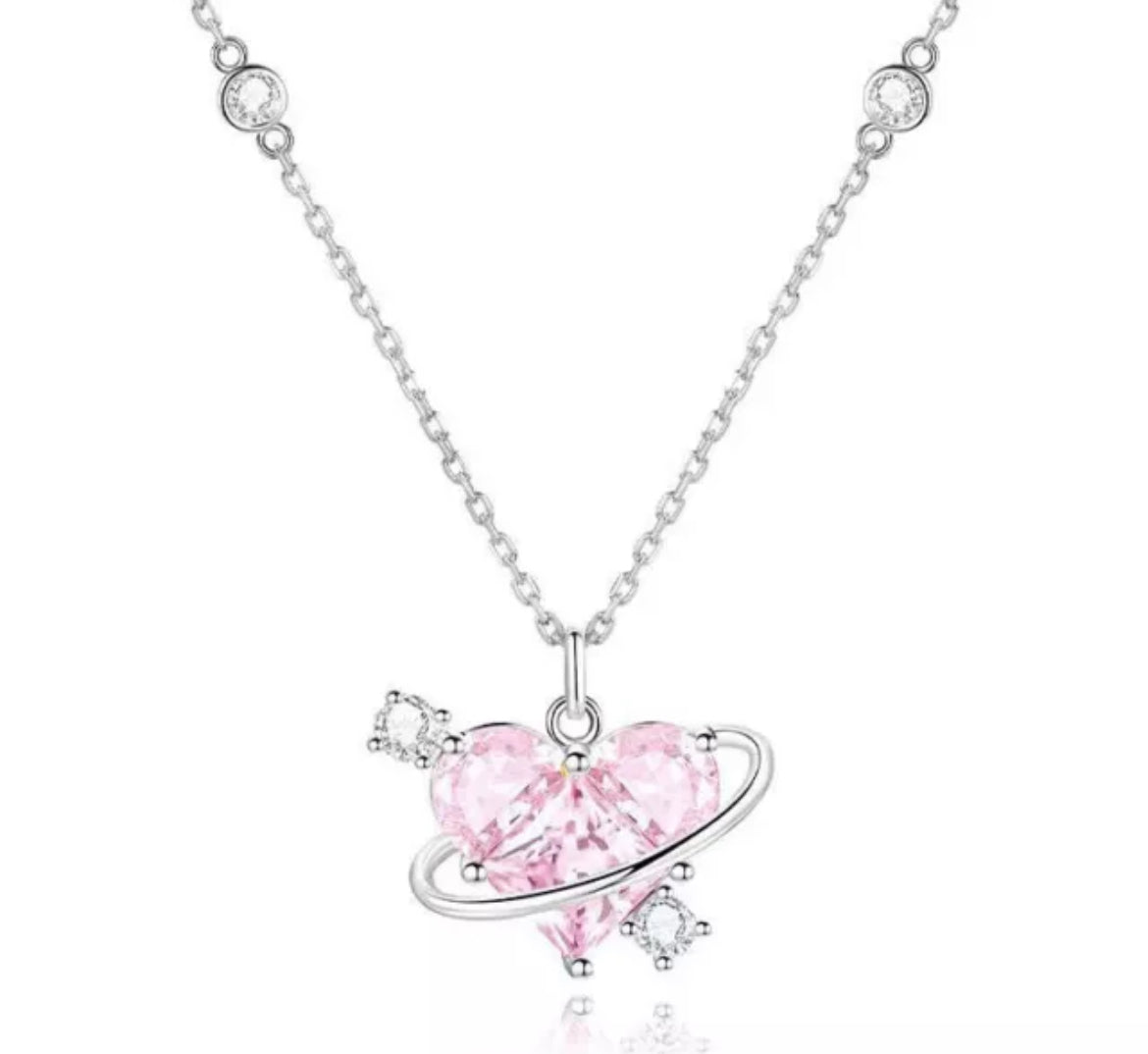 Pink Crystal Heart Necklace