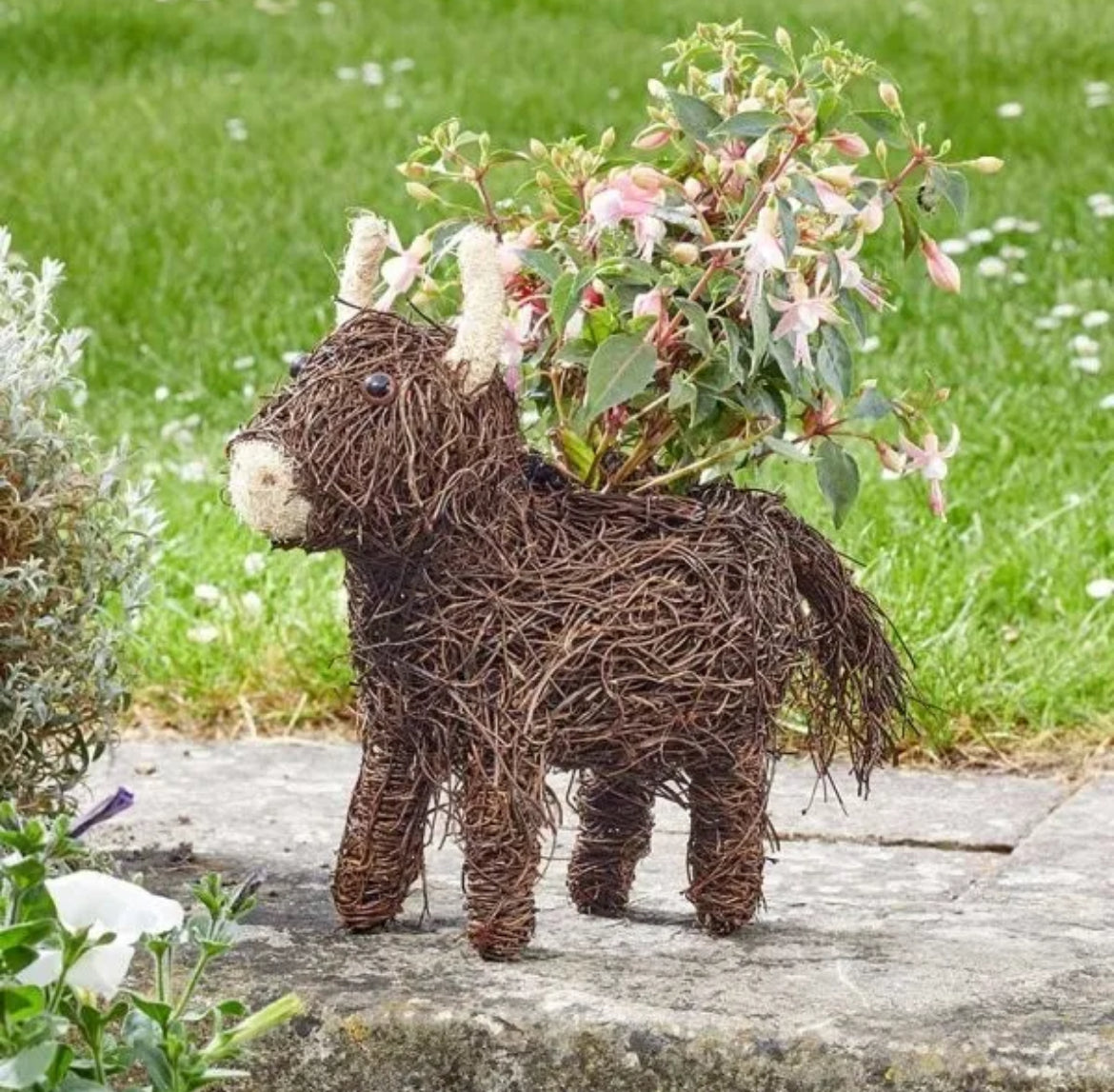 Highland Cow Rattan Planter