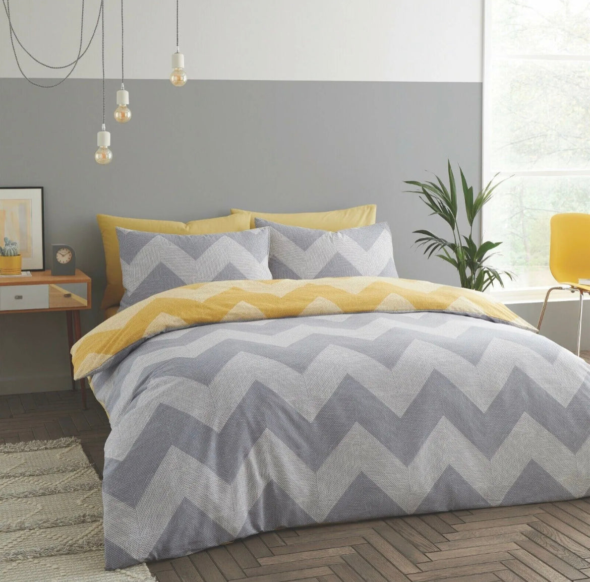 Yellow/Grey Reversible Bedding Set