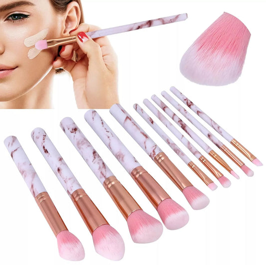 10 Piece Pink Marble Make Up Brush Set