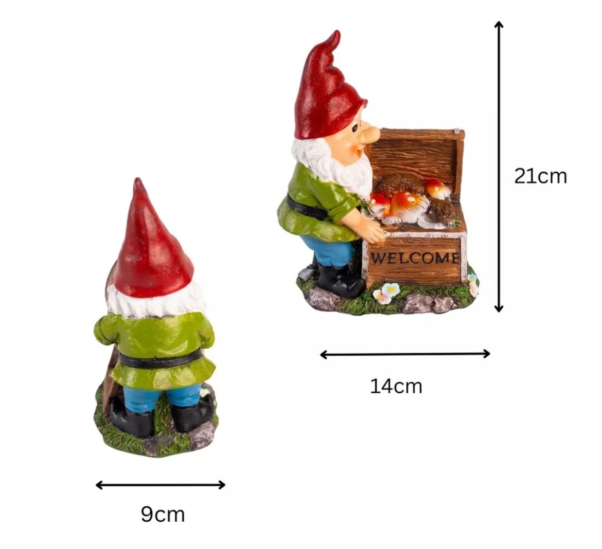 Solar Gnome With Welcome Chest Garden Ornament