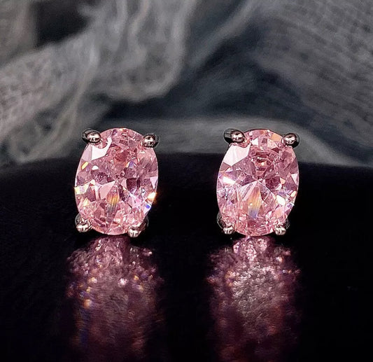 Pink Oval Crystal Earrings