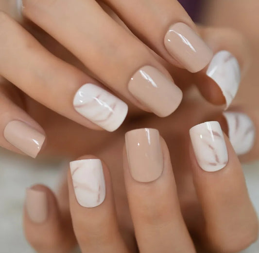 Beige Marble Effect Press On Nails
