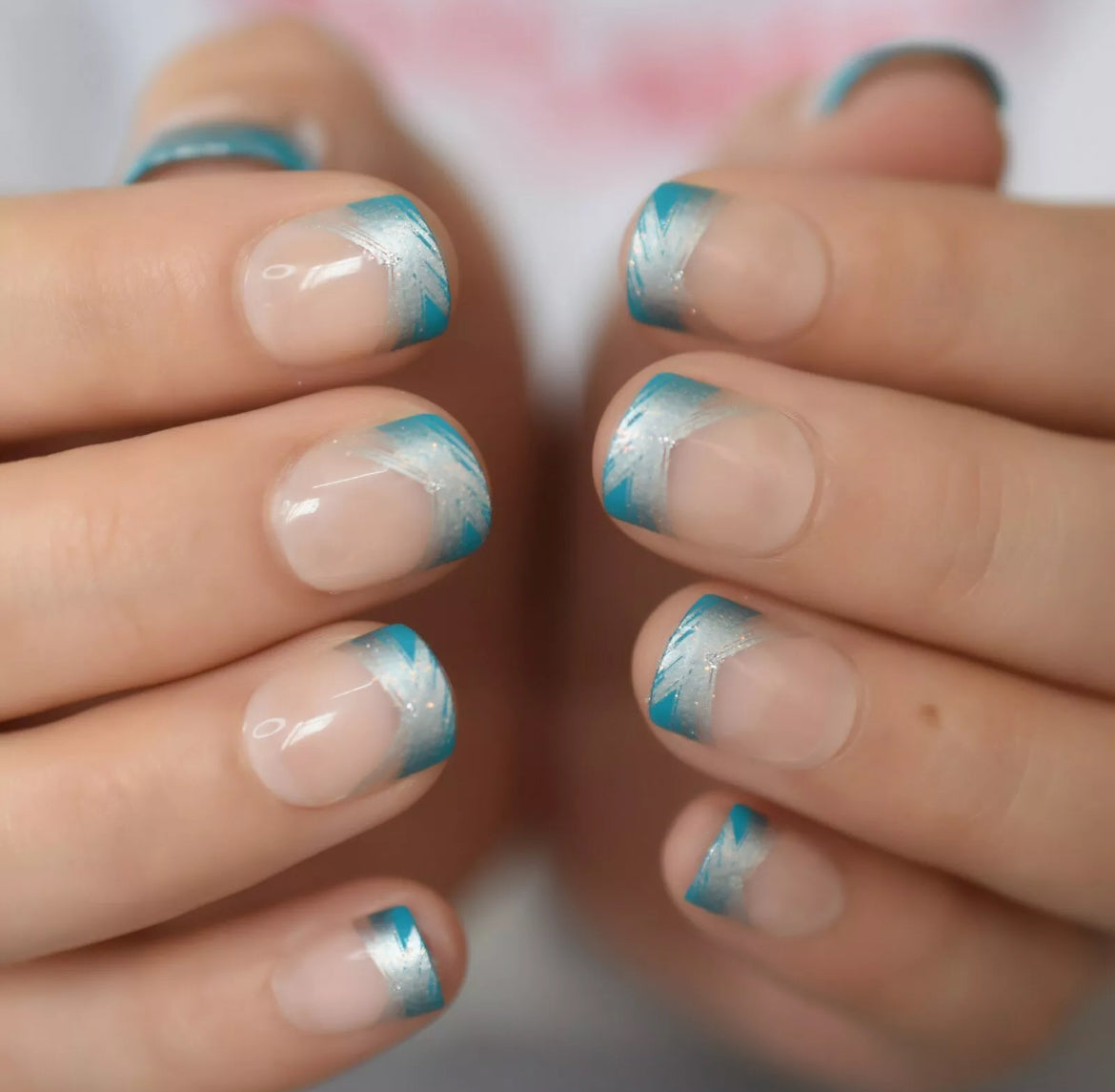 Blue & Silver Tip Press On Nails