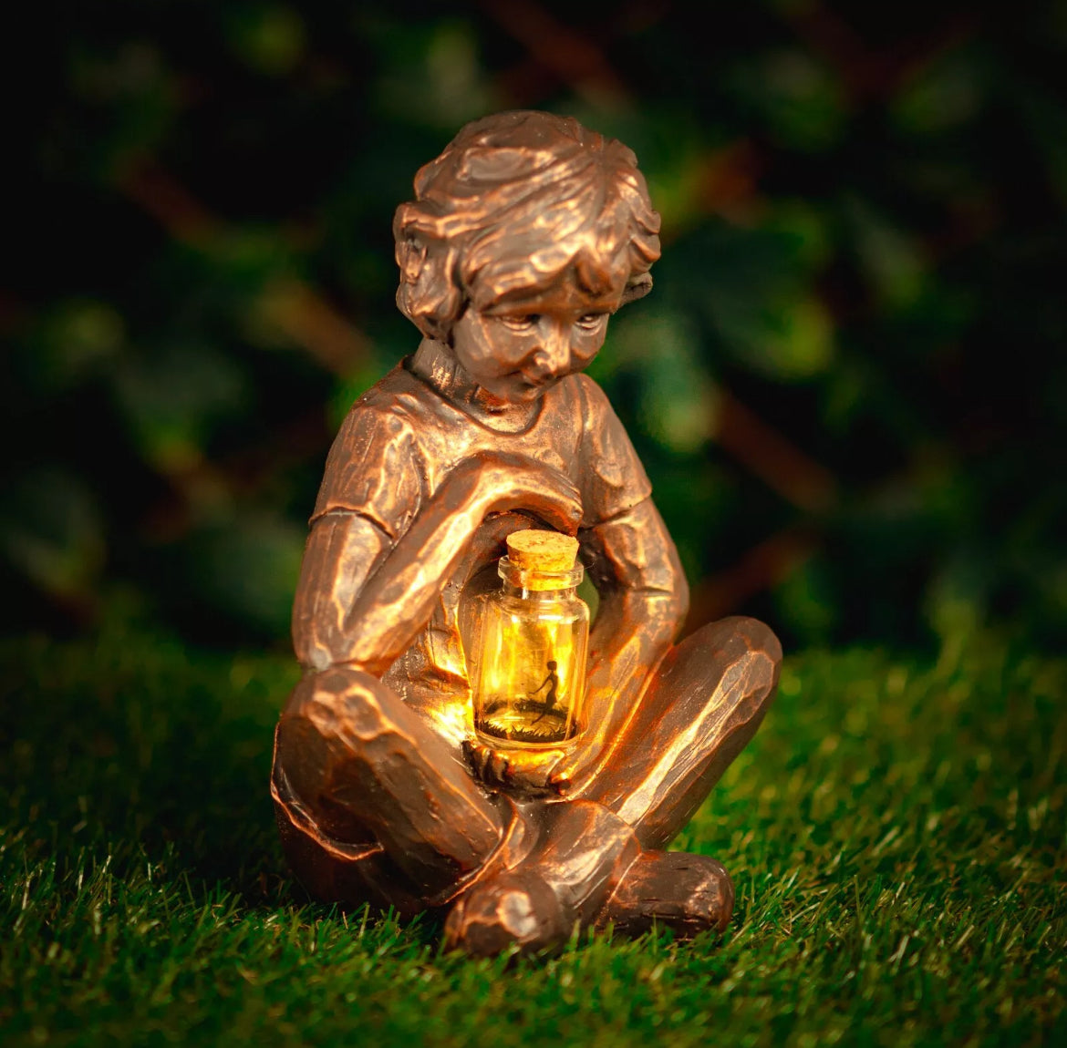 Solar Boy With Fairy Jar Garden Ornament