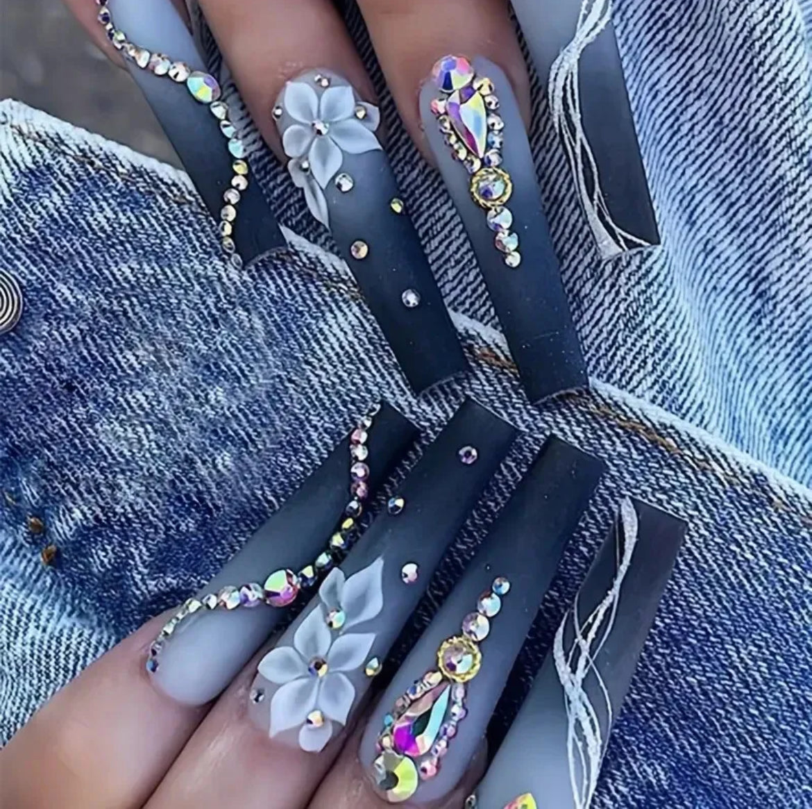 Grey Ombré Gem Press On Nails