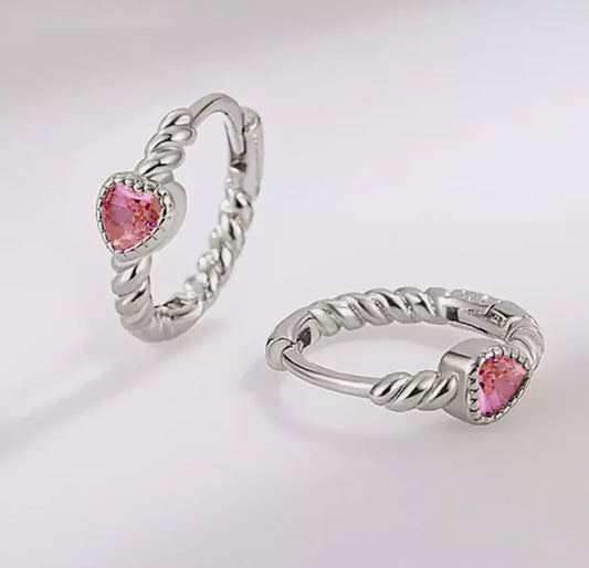 Pink Heart Hoop Earrings