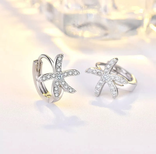 925 Sterling Silver Starfish Hoop Earrings